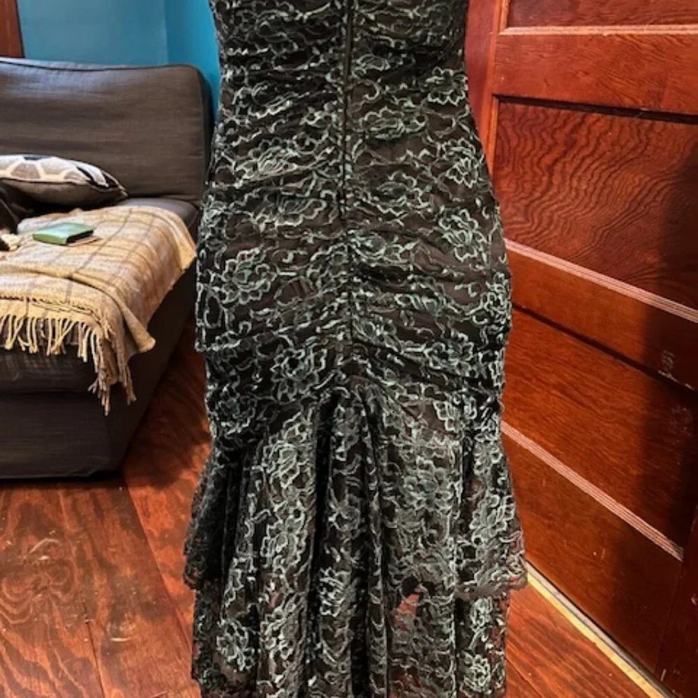 Black and Teal, Vintage, 1988, Victorian-inspired Beaded/Lace Gown, Size 6 - Picture 8 of 10